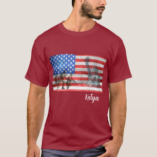 T-shirt Statue de la Liberté, drapeau américain et soldat