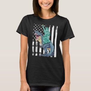 T-shirt Statue De La Liberté Riding Dinosaur Patriotique T