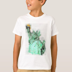 T-shirt Statue de Liberty Aquarelle Portrait de gros plan