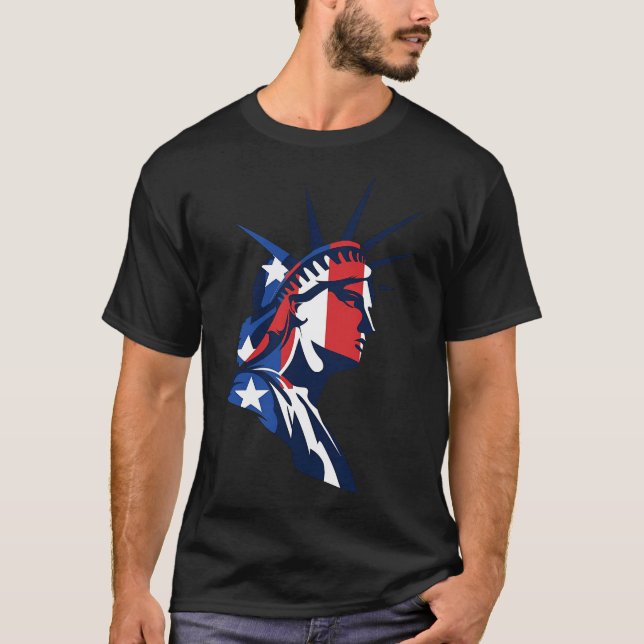 T-shirt Statue Of Liberty 4th July American Flag (Devant)