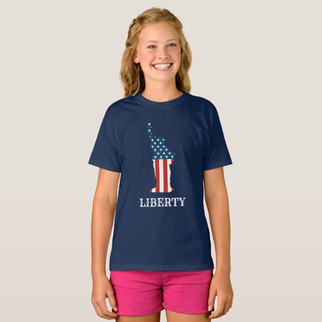 T-shirt Statue patriotique américaine de la Liberté étoile (Devant entier)