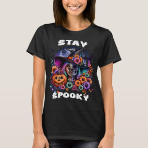 T-shirt "Stay Éffrayant" Halloween Witch et Skelet