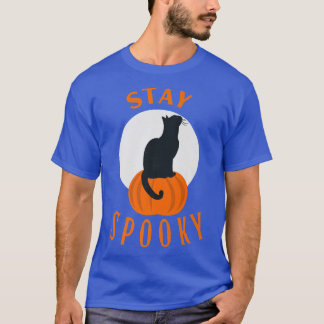 T-shirt Stay Spooky Cute Black Cat Sit on Pumpkin Hallowee