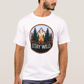 T-shirt Stay Wild - Brodé Forest Adventure Patch Art