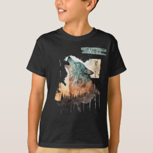 T-shirt "Stay Wild" Howling Wolf Personnalisable Boy's