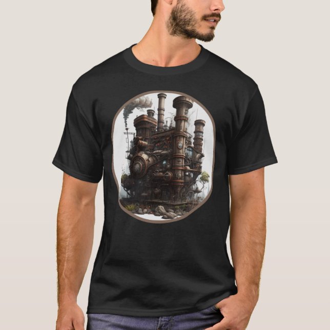 T-shirt Steampunk Dystopian City Rétro Scifi Ge mécanique (Devant)