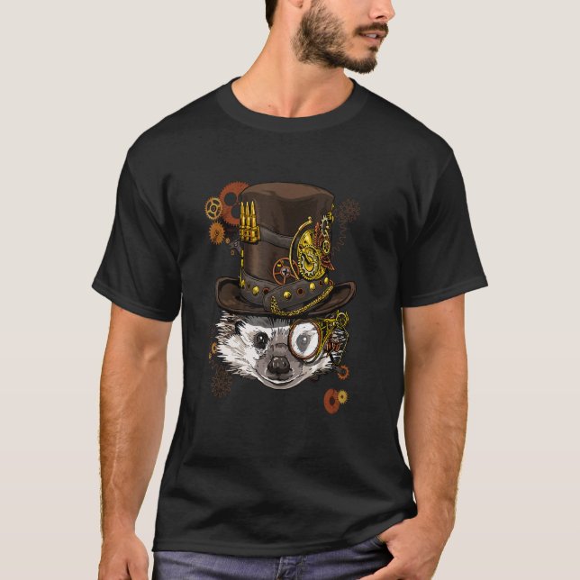 T-shirt Steampunk Gothique Hérisson Mécanique Visage anima (Devant)