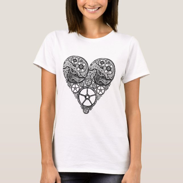 T-shirt Steampunk Horloge OEuvres et Coeur d'engrenage (Devant)