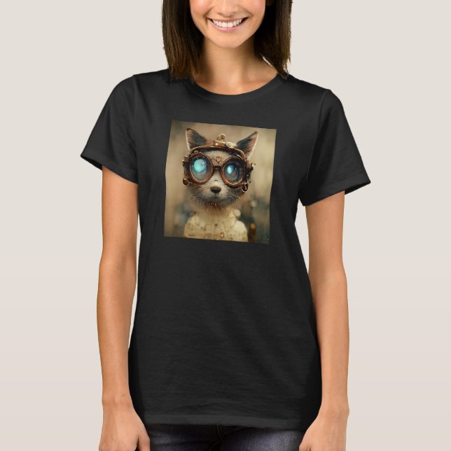 T-shirt Steampunk Kitty Cat Engineer (Devant)