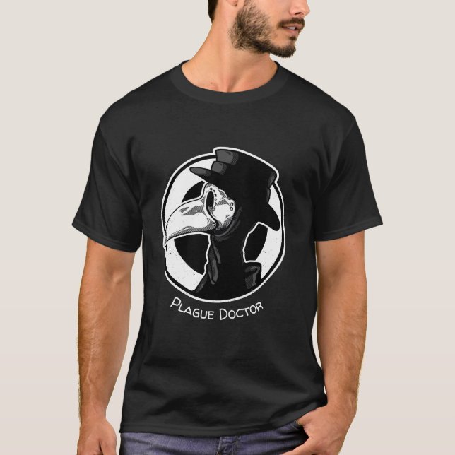 T-shirt Steampunk Plague Doctor Bird Mask B/W (Devant)