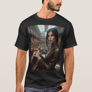 T-shirt Steampunk Vintage Victorian Lady Librairie