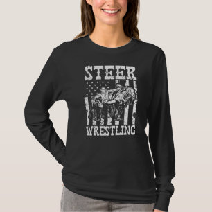 T-shirt Steer Wrestling Patriotic American Flag Rodeo Bul