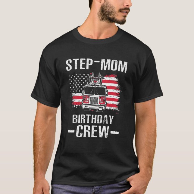T-shirt Step Mama Birthday Crew Fireman American Flag Thin (Devant)