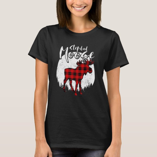T-shirt Stepdad Moose Red Plaid Buffalo Matching Family Pa (Devant)
