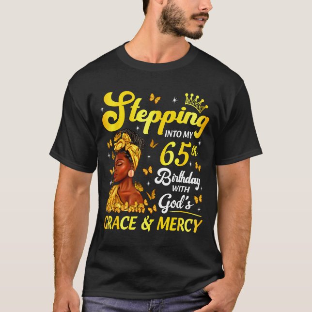 T-shirt Stepng Into My 65th Birthday Christian Afro Women  (Devant)