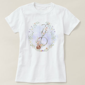T-shirt Stéthoscope à couronne florale violette