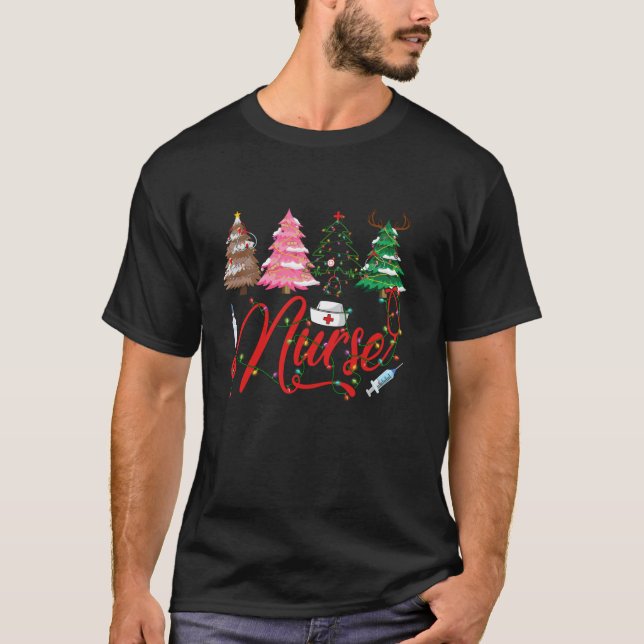 T-shirt Stethoscope Arbre de Noël Lumières Noël PJS Wo (Devant)