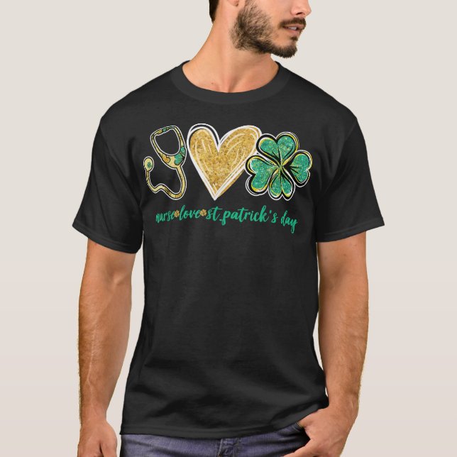 T-shirt Stethoscope Love Infirmière Shamrock St Patrick's  (Devant)