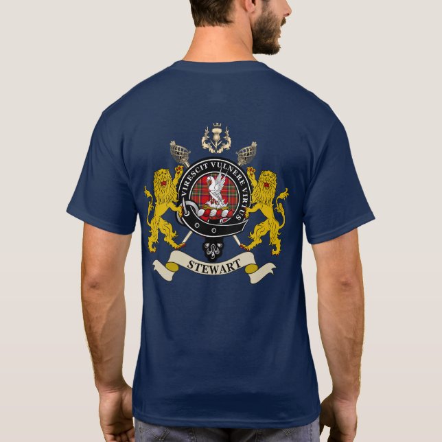 T-shirt Stewart Clan Badge Tartan & Swords (Dos)