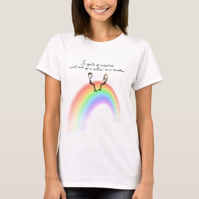 T-shirt Stick Figure Couple assis sur un arc-en-ciel (Devant)