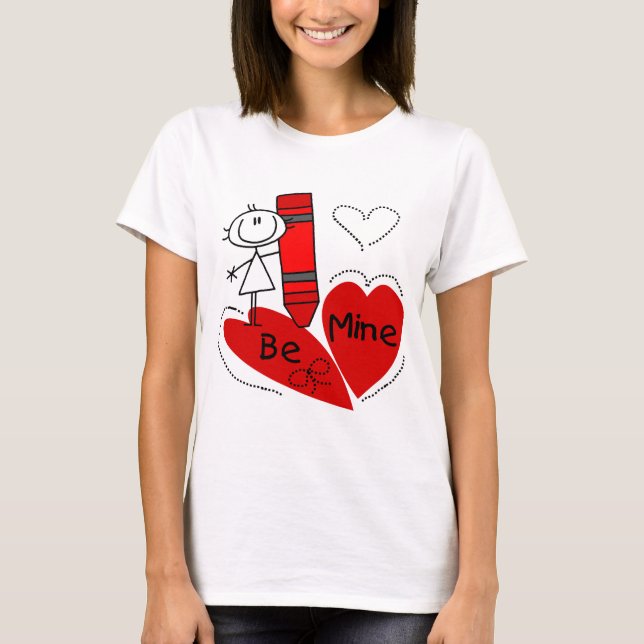 T-shirt Stick Girl Be Mine Valentine (Devant)