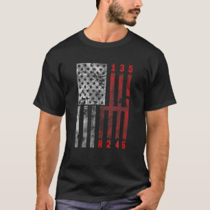 T-shirt Stick Shift American Flag Muscle Car 6 Gears Mecha