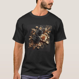 T-shirt Sticker 3d Gold Black Roses #19