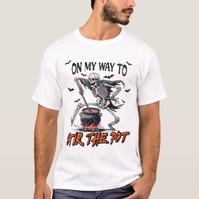 T-shirt "Stir Pot" Squelette Éffrayant & Cauldron (Devant)