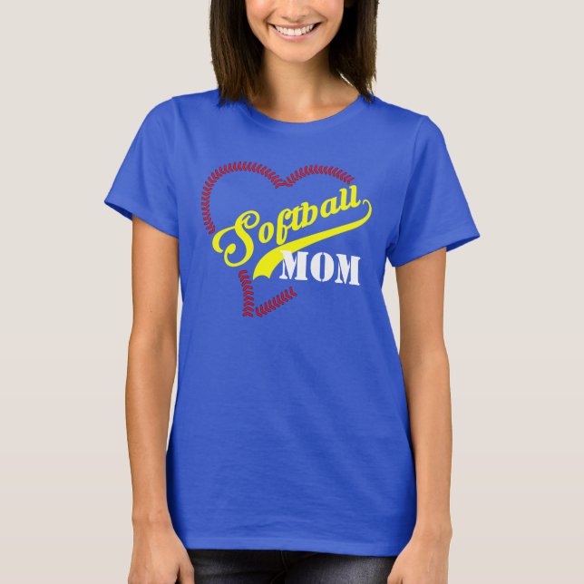 T-shirt Stitch Heart Softball Maman Turquoise personnalisé (Devant)