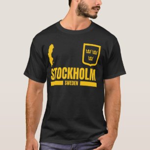 T-shirt Stockholm avec Drapeau Suède, Emblème de Stockholm