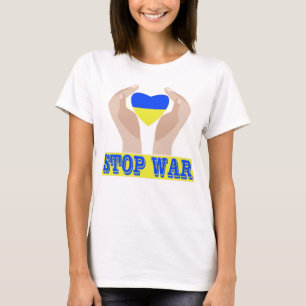 T-shirt Stop guerre drapeau ukrainien coeur dans les mains