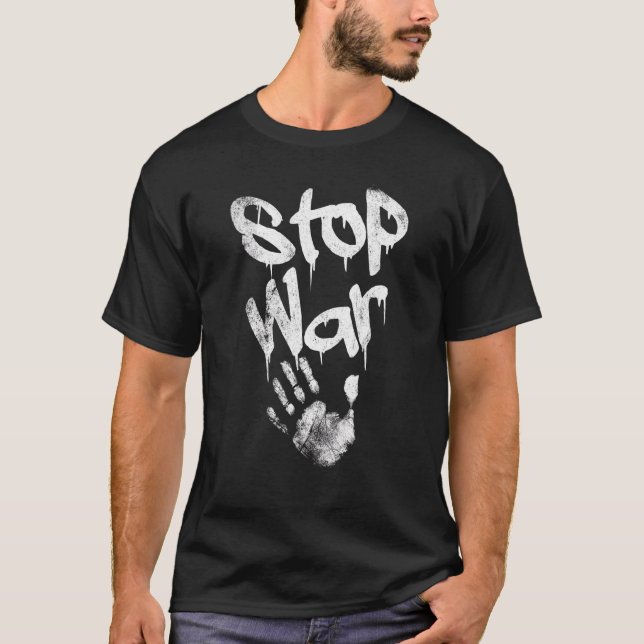 T-shirt Stop War Hand Imprint Paix et amour (Devant)