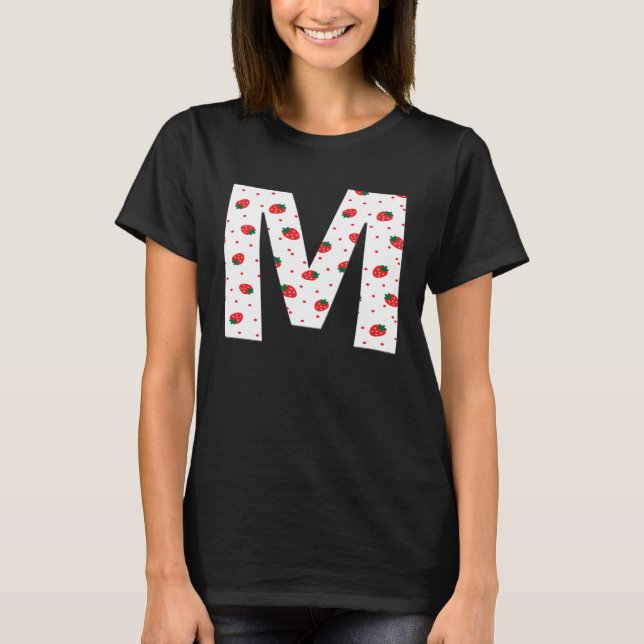 T-shirt Strawberry Initial Monogram Letter M Girl (Devant)