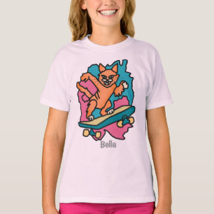 T-shirt Street Retro Chat sur Skate   Drôle