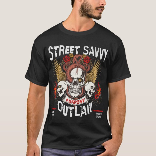 T-shirt Street Savvy Outlaw Design du crâne (Devant)
