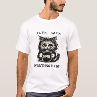 T-shirt Stressed Coffee Cat – Everything Is Fine Humor