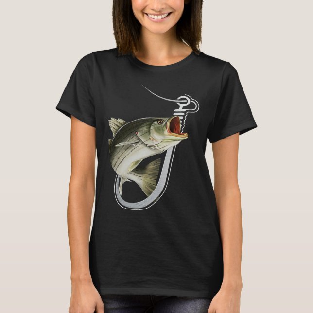 T-shirt Striiped Bass Fishing Fish Hook (Devant)