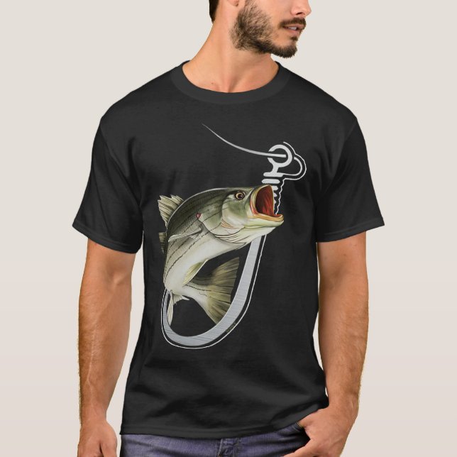 T-shirt Striiped Bass Fishing Fish Hook (Devant)