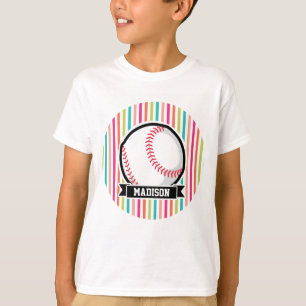 T-shirt Stripes Colorées ; Softball Personnalisé