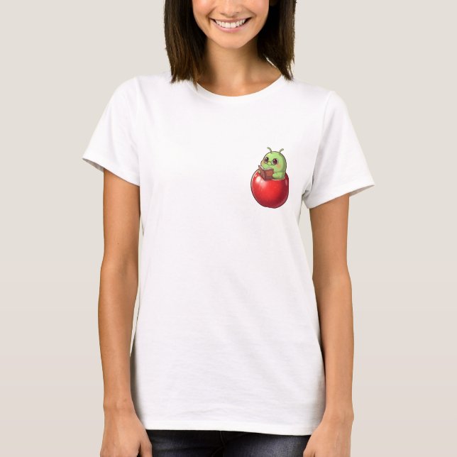 T-shirt Studious Apple Bookworm Character (Devant)