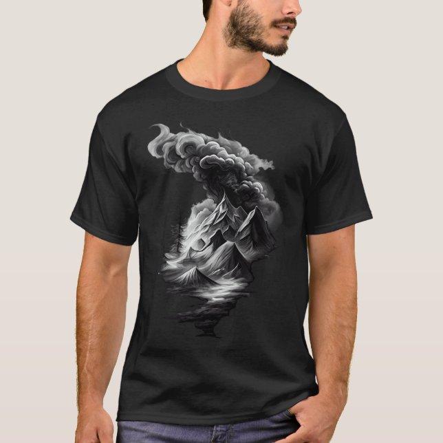 T-shirt Stunning Mountain and Cloud in Black and White (Devant)