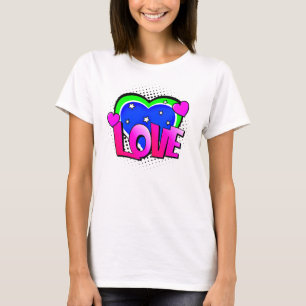 T-shirt Style BD Pop Art Retro Bleu Vert Rose AMOUR