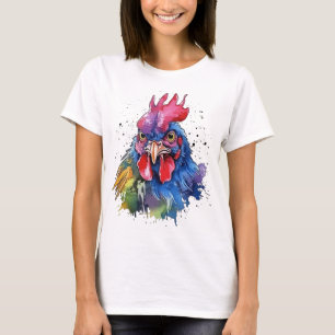 T-shirt Style d'aquarelle de poulet du coq du pays