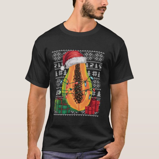 T-shirt Style de Noël Vilain Santa Hat Papaya Fruits Noël (Devant)
