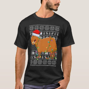 T-shirt Style de pull moche lumières de Noël Santa Capybar