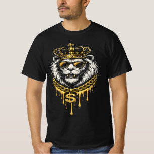 T-shirt Style de Rue Lion Féroce avec Couronne et Chaîne
