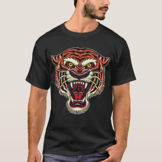 T-shirt Style de tatouage old school tête de tigre