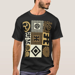 T-shirt Style japonais, or noir sans couture motif.