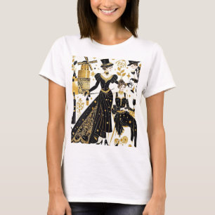 T-shirt Style Moulin rouge, noir et or, Luxe riche