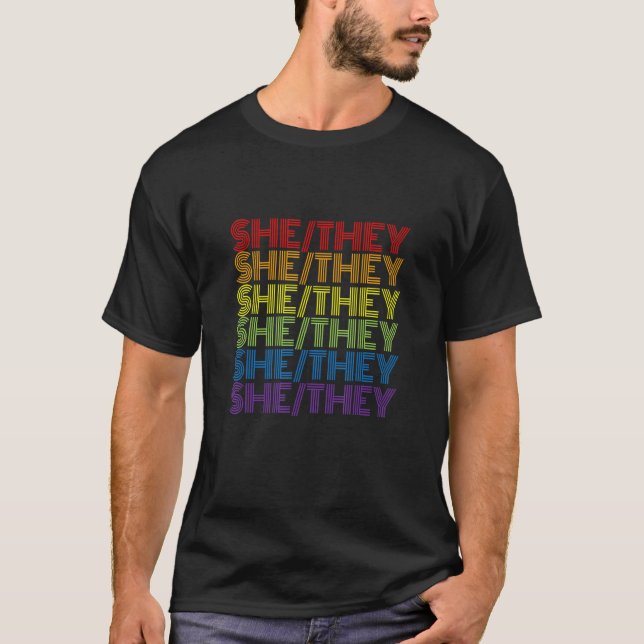 T-shirt Style Rétro Elle Ils Pronononounes Rainbow Pride D (Devant)